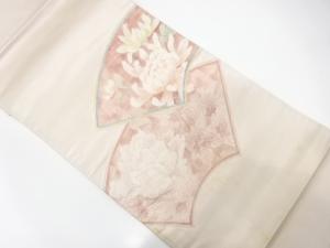 アンティーク　地紙に菊・牡丹模様刺繍袋帯（材料）